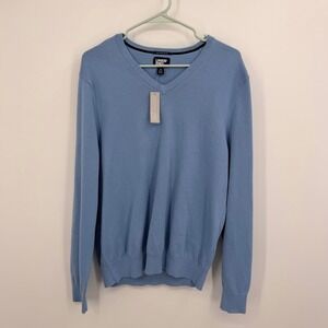 Lands End Shirt Mens Supima Cotton Blue VNeck Coastal Preppy Lightweight M